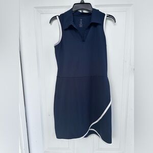 Navy Blue Sleeveless Dress with White Trim
Size medium